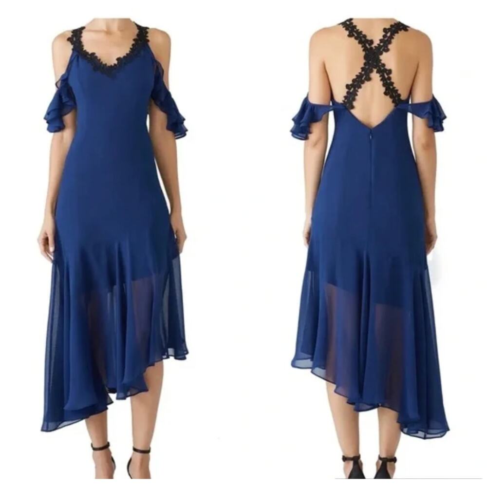 UnitedWood Scoop Neck Laced Strap Larissa Maxi Dress Blue Black Lace 2 XS